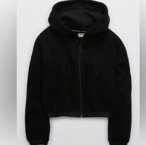 Women's  Aerie Black Sherpa  Hooded Jacket Sz M